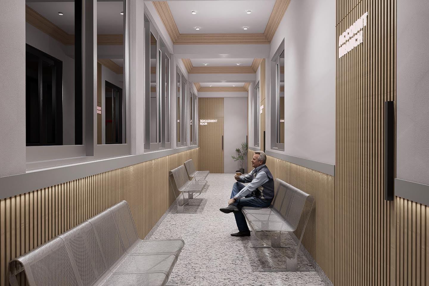 School corridor with bulletin boards